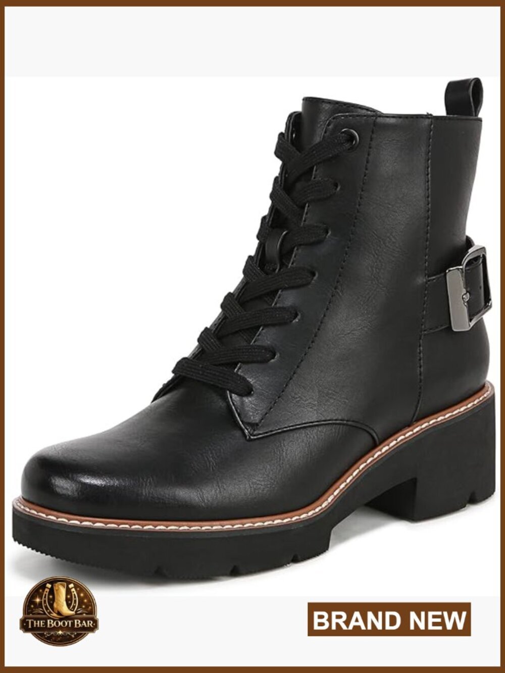 Lace Up Combat Boot Ankle Bootie Lightweight Side Zip Block Heel